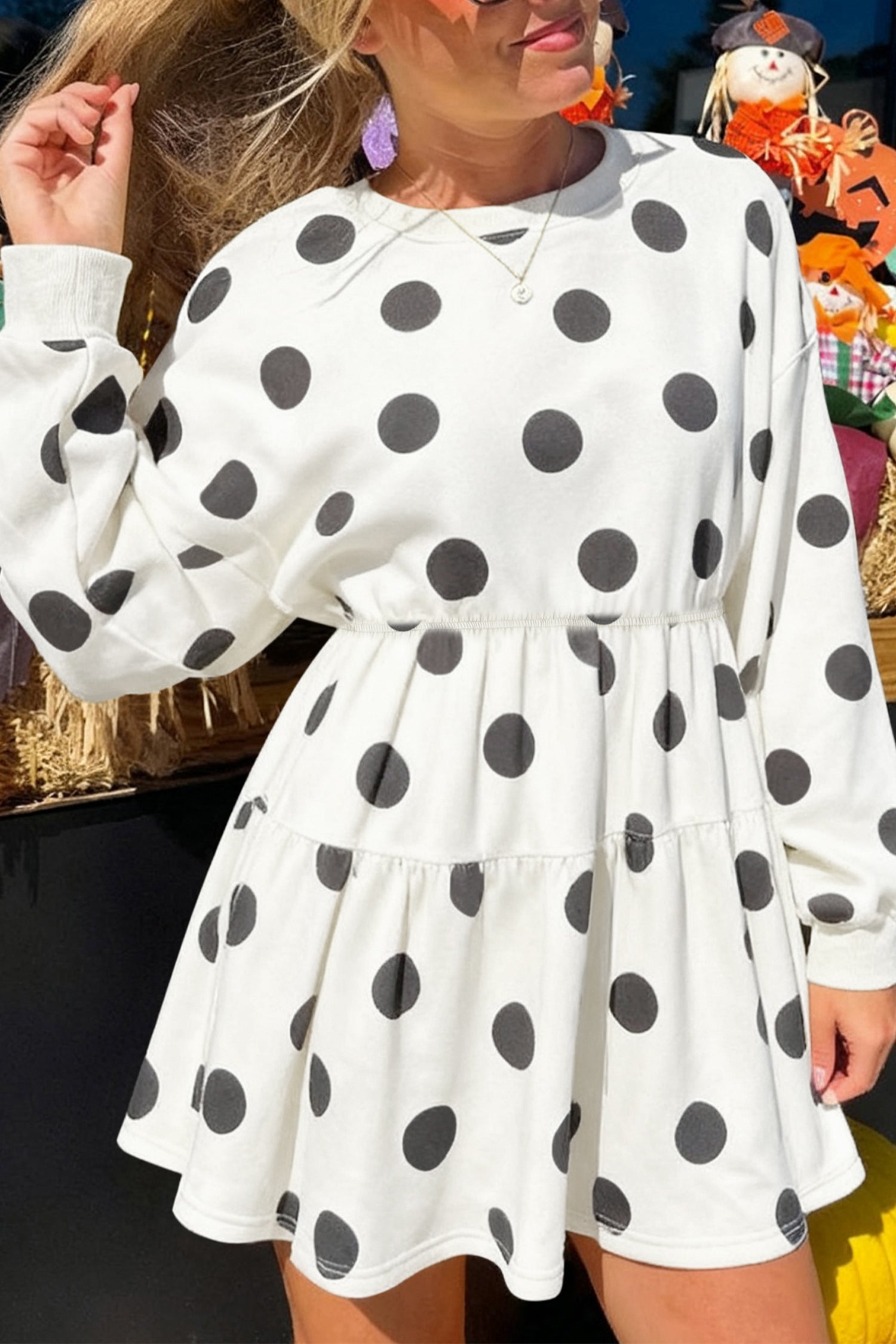 Polka Dot Long Sleeve Flared Mini Dress