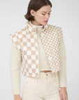 CHECKERED CROPPED PUFFER VEST: BROWN