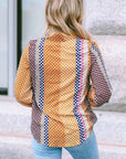 Brown Dot Print Long Sleeve Button Down Shift PLUS Shirt