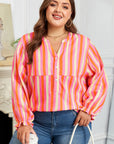 Teresa Stripe Crinkled Half PLUS Blouse