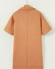 Faux Suede Collared V-Neck Short Sleeve Dress