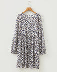 Leopard Buttoned V-Neck Long Sleeve Mini Dress