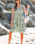 Floral Tie Straps Smocked Ruffle Tiered Dress