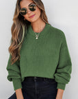 Solid Textured Knit Crewneck Sweater
