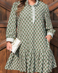 Plus Size Floral Stripe Contrast 3/4 Sleeve Dress