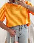 Stripe Contrast Crew Neck Drop Shoulder Tee
