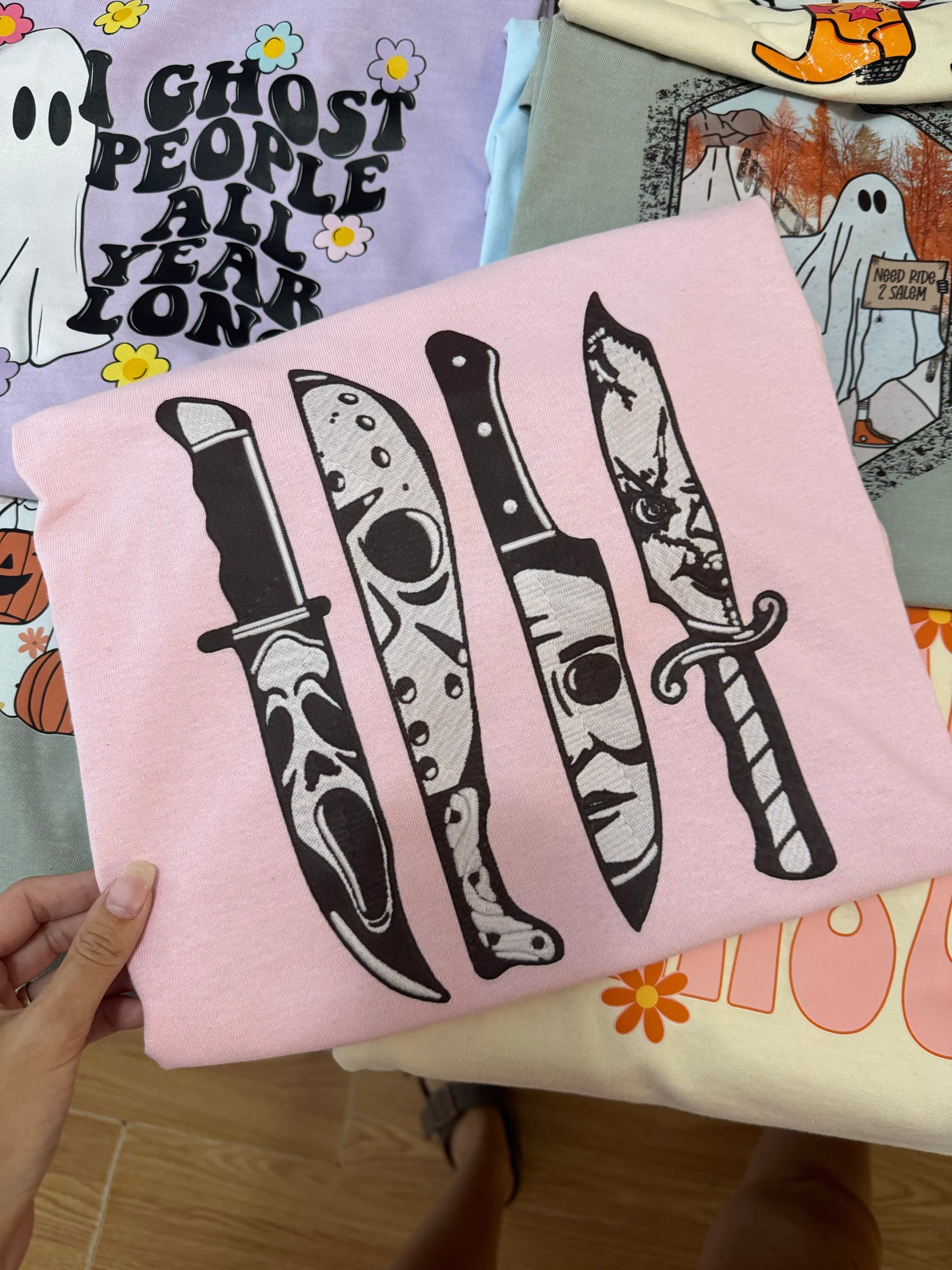 Faux embroidery spooky tee &amp; sweatshirt