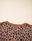 Plus Size Leopard Stripe Patchwork Side Slit Sweatshirt