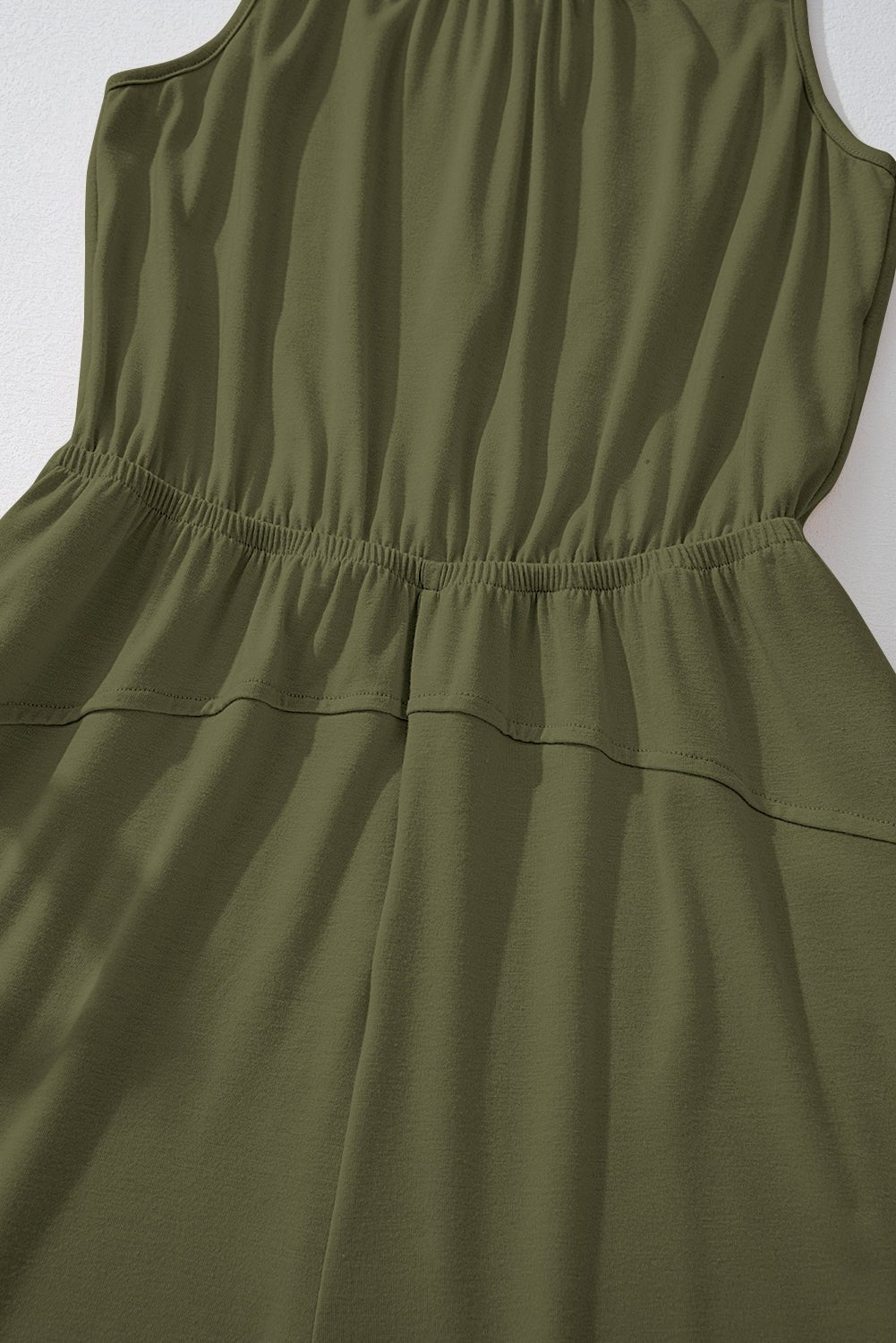 Solid Pleated Detail Sleeveless Elastic Waist Jumpsuit