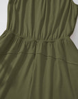 Solid Pleated Detail Sleeveless Elastic Waist Jumpsuit