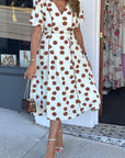 Polka Dot V-Neck Short Sleeve Midi Dress