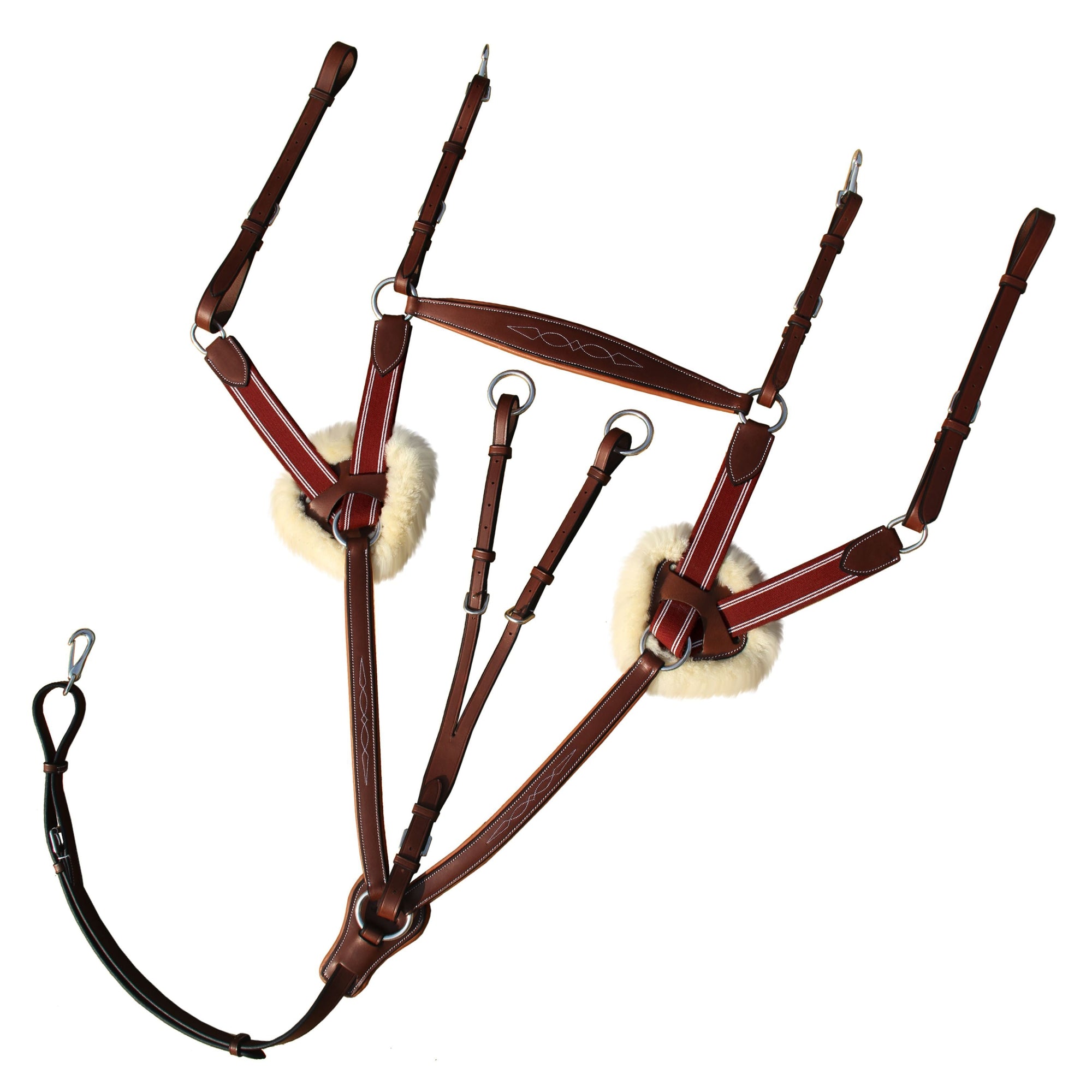 ExionPro 5 Point Breastplate with Sheepskin Padding - Burgundy Elastic &amp; White Strips