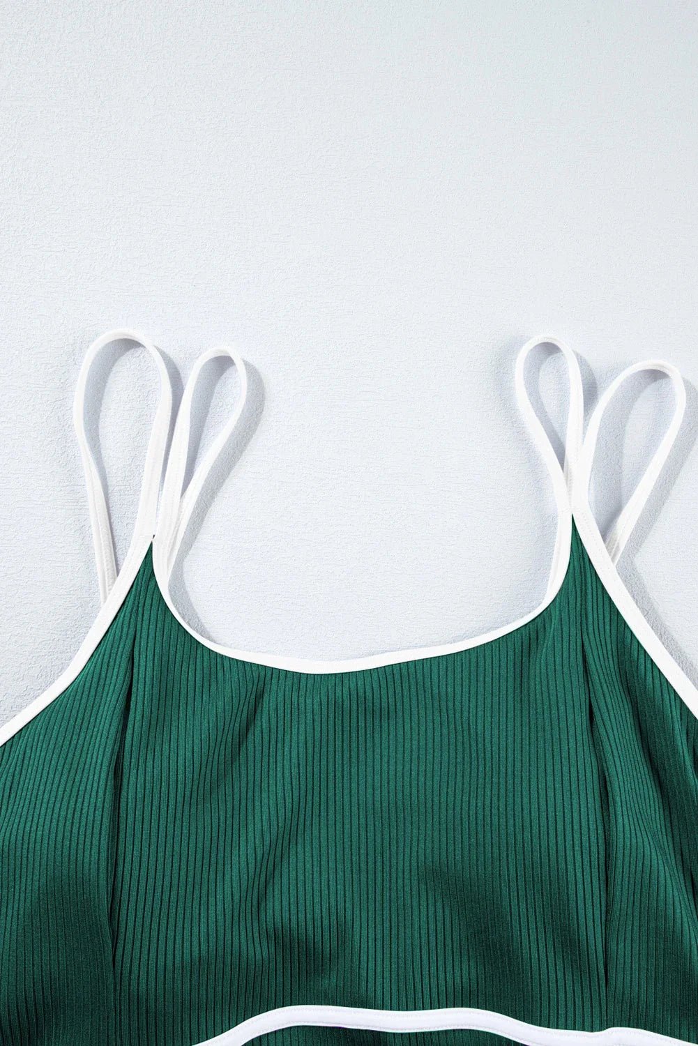 Plus Size Ribbed Contrast Trim Tankini Swimsuit Set