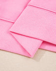 Pink Big Bow Lace Embroidered Dolman Sleeve Slit Plus Size Sweatshirt