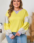 Plus Size Stripe Colorblock Patchwork Long Sleeve Crewneck Sweatshirt