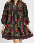 Floral Notch Neck Piping Trim Babydoll Dress