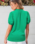 Kalani Textured Puff Short Sleeve Notched V Neck Top