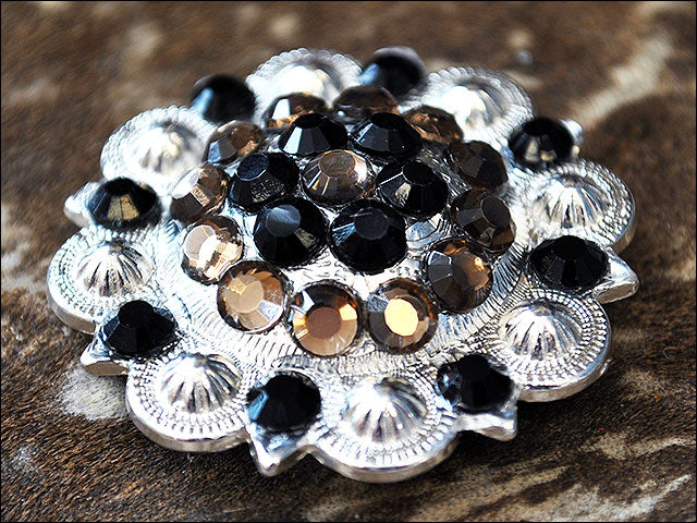 Western Screw Back 2 In Concho Black &amp; Brown Crystal Berry Saddle Bling