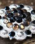 Western Screw Back 2 In Concho Black & Brown Crystal Berry Saddle Bling