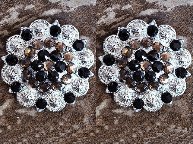 Western Screw Back 2 In Concho Black &amp; Brown Crystal Berry Saddle Bling