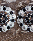 Western Screw Back 2 In Concho Black & Brown Crystal Berry Saddle Bling