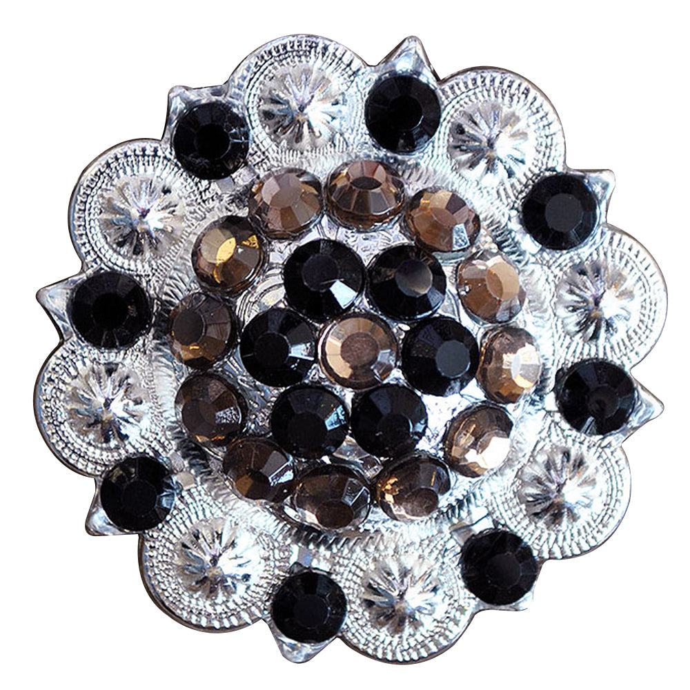 Western Screw Back 2 In Concho Black &amp; Brown Crystal Berry Saddle Bling