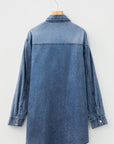 Solid Denim Chest Pocket Raw Hem Shirt Dress
