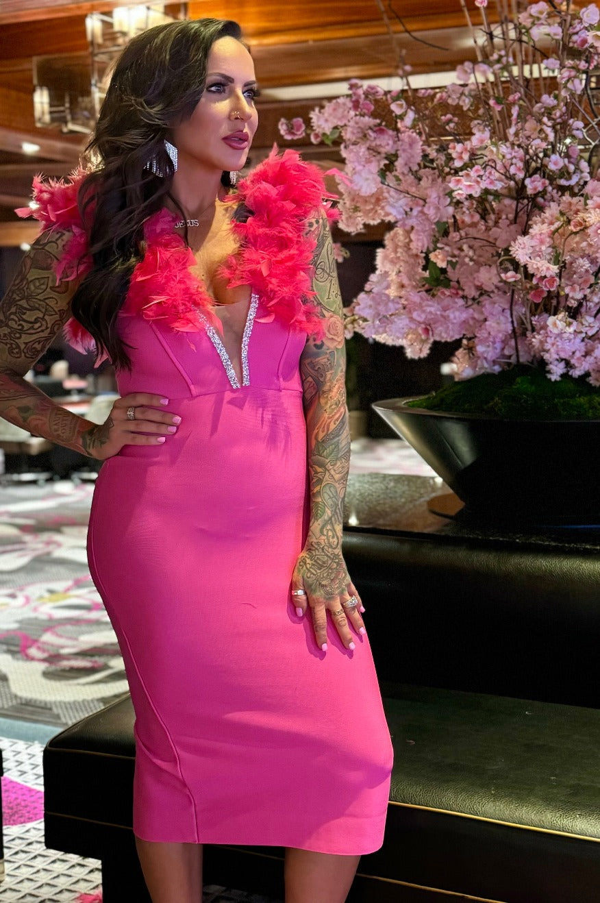 Feathered Bandage Dress