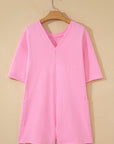 Solid Raw Edge Short Sleeve Pocketed Romper