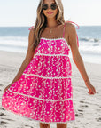 Floral Ric-Rac Tie Strap Sleeveless Mini Dress