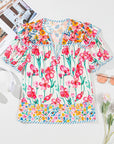 Greta Floral Split Neck Short Sleeve Blouse
