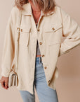 Solid Corduroy Button-Up Pocketed Shacket