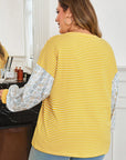 Plus Size Stripe Floral Patchwork Long Sleeve Top