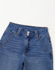 Denim Double Button Straight Leg Jeans