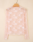 Myla Sheer Floral Lace Mesh Mock Neck Long Sleeve Top