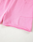 Solid Raw Edge Short Sleeve Pocketed Romper