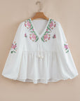 Skylar Flower Lace-up Babydoll Blouse