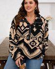 Plus Size Western Aztec Fleece Half Button Sweatshirt