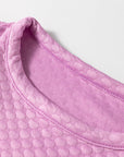 Solid Textured Round Neck Puff Sleeve Blouse