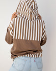 Stripe Patchwork Waffle Knit Buttoned Hoodie