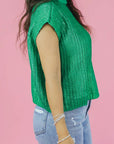 Solid Mock Neck Short Sleeve Knit Sweater