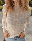 Sheer Plaid Mesh Lettuce Trim Long Sleeve Top