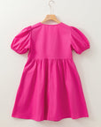 Solid Puff Sleeve Bow Tie Front Mini Dress