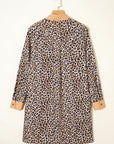 Leopard Stripe Collar Half Buttoned Flared Dress