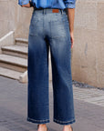 Denim High Waist Patch Pocket Straight Leg Jeans