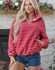 Stripe Fleece Quarter Zip Oversize Sweatshirt