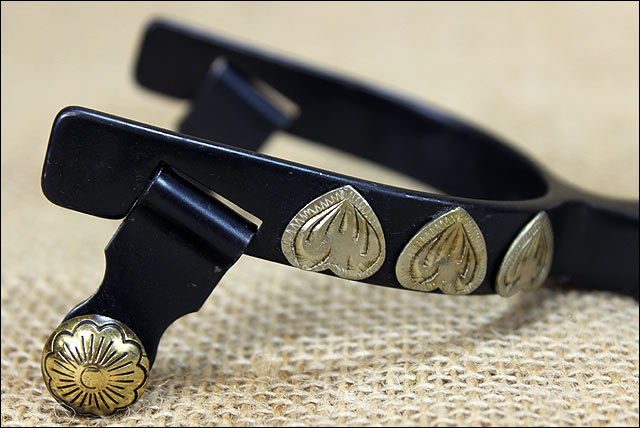 Hilason Black Steel Youth Spurs Engraved German Silver Hearts Solid Brass Rowel