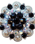 1.5" Hilason Western Style Crystal Silver Berry Rhinestone Bling Headstall , Saddle , Breast Collars Concho Black