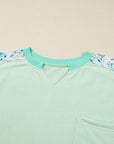 Plus Size Floral Patchwork Long Sleeve V-Neck Top