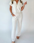 Solid Half Zip Polo Tee and Pants Set